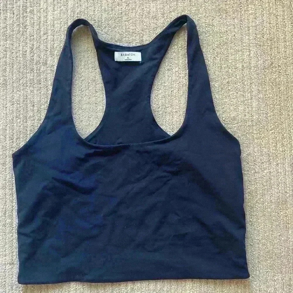 Babaton Navy Racerback Crop Tank Top